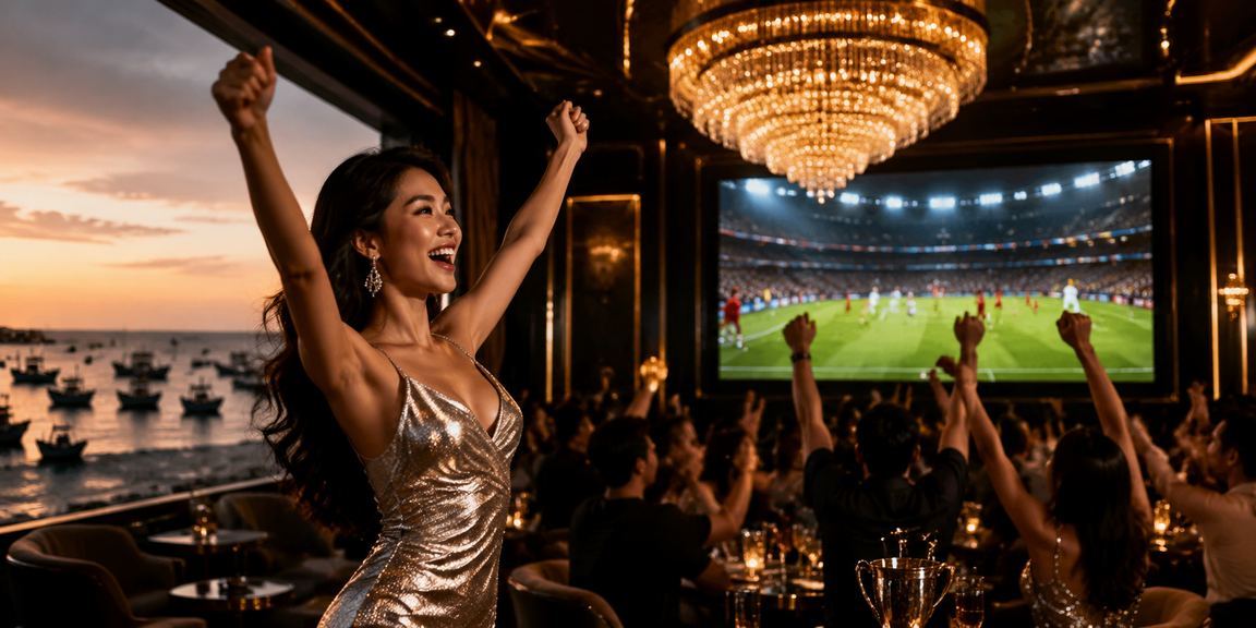 Người hâm mộ bóng đá cá cược trên điện thoại tại bãi biển Mũi Né